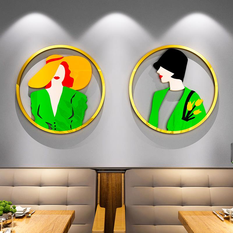 北欧风创意时尚人物画d立体墙贴纸美发服装店铺美容院墙面装饰品图片