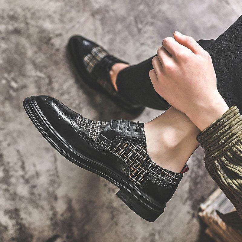 男鞋子夏季透气2025新款商务正装英伦百搭休闲布洛克雕花男士皮鞋
