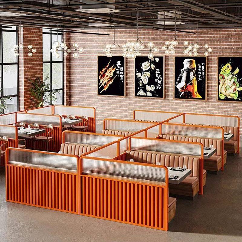 网红餐厅玻璃屏风火锅店卡座轻奢隔断奶茶店饭店酒吧简约金属遮挡