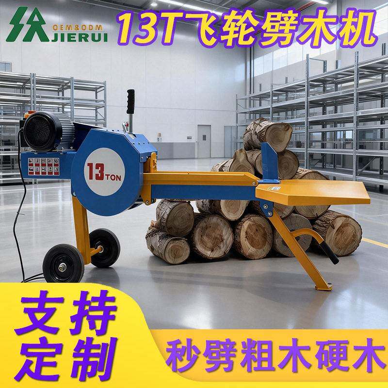1T电动劈木机配备飞轮储能系统卧式设计便于移动与户外作业