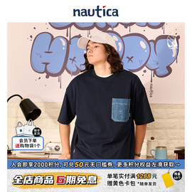 nautica 白帆日系无性别牛仔口袋短袖圆领T恤TW3217