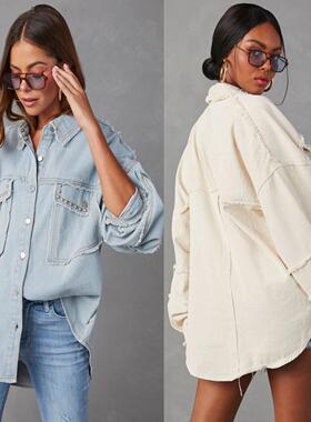 Rivet lapel wash water hair mustache denim jacket