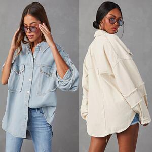 Rivet lapel wash water hair mustache denim jacket