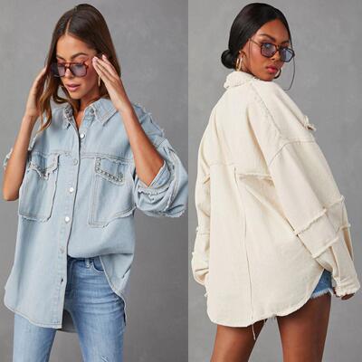 Rivet lapel wash water hair mustache denim jacket