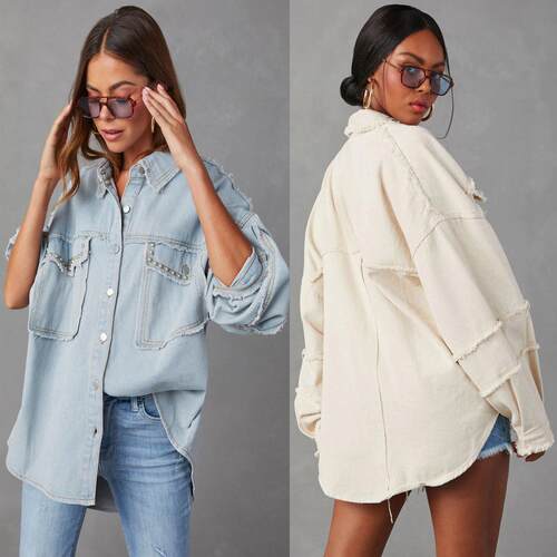 Rivet lapel wash water hair mustache denim jacket