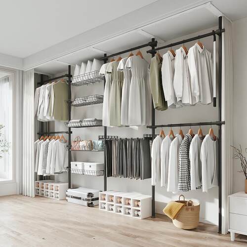 顶天立地衣柜宿舍家用落地式免打孔衣架伸缩衣杆衣帽架阳台晾衣MC