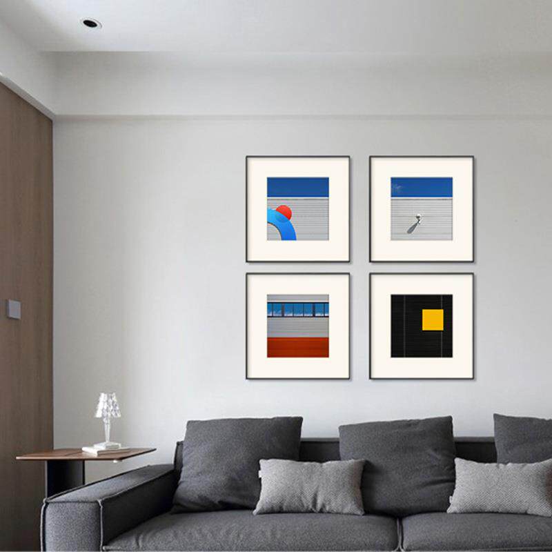 色橙色装饰画壁轻奢风建筑摄影挂画设计师艺术卡纸蓝画客厅S-282