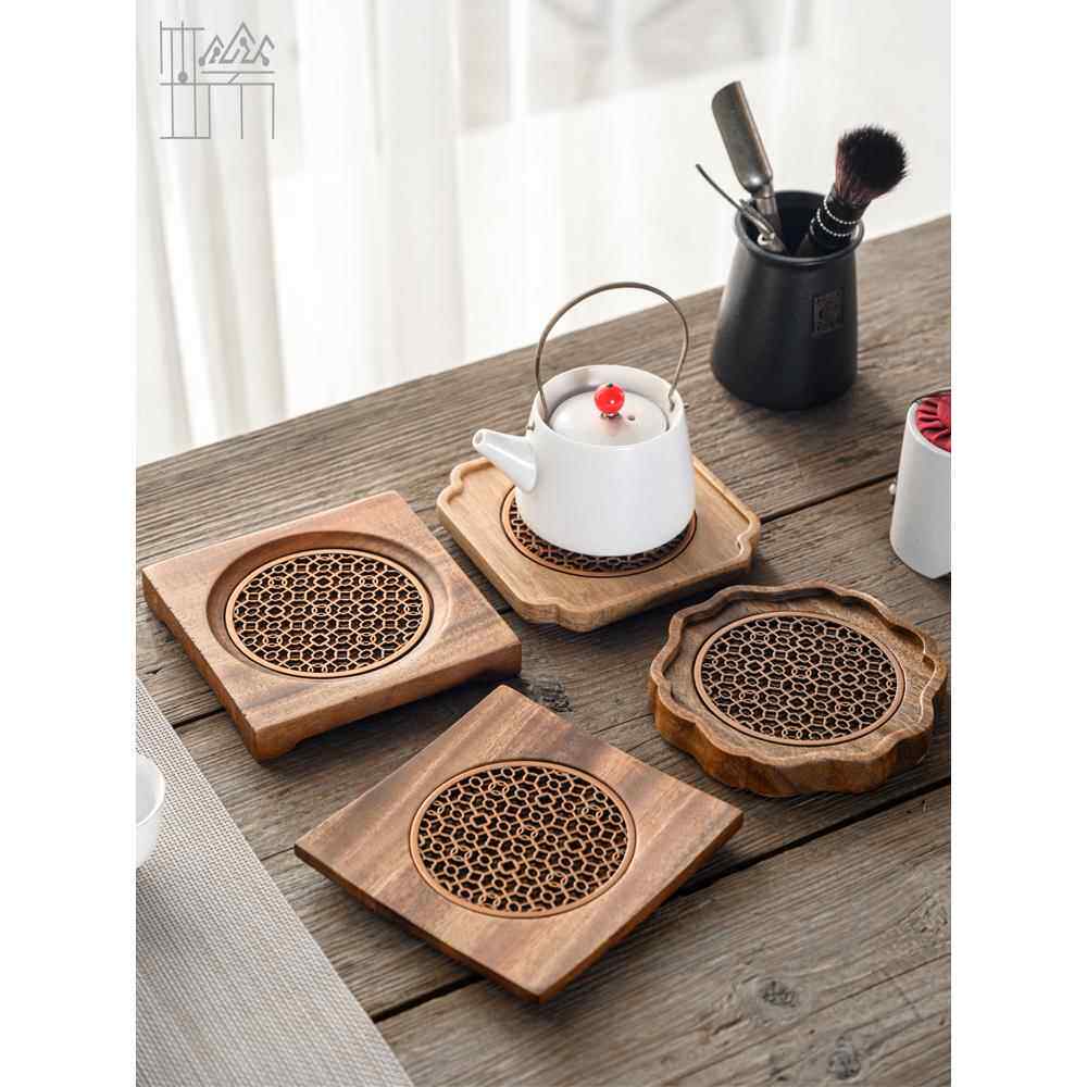 竹实木锅杯垫茶杯垫茶道功夫茶杯托碟创意木绝缘垫大师杯