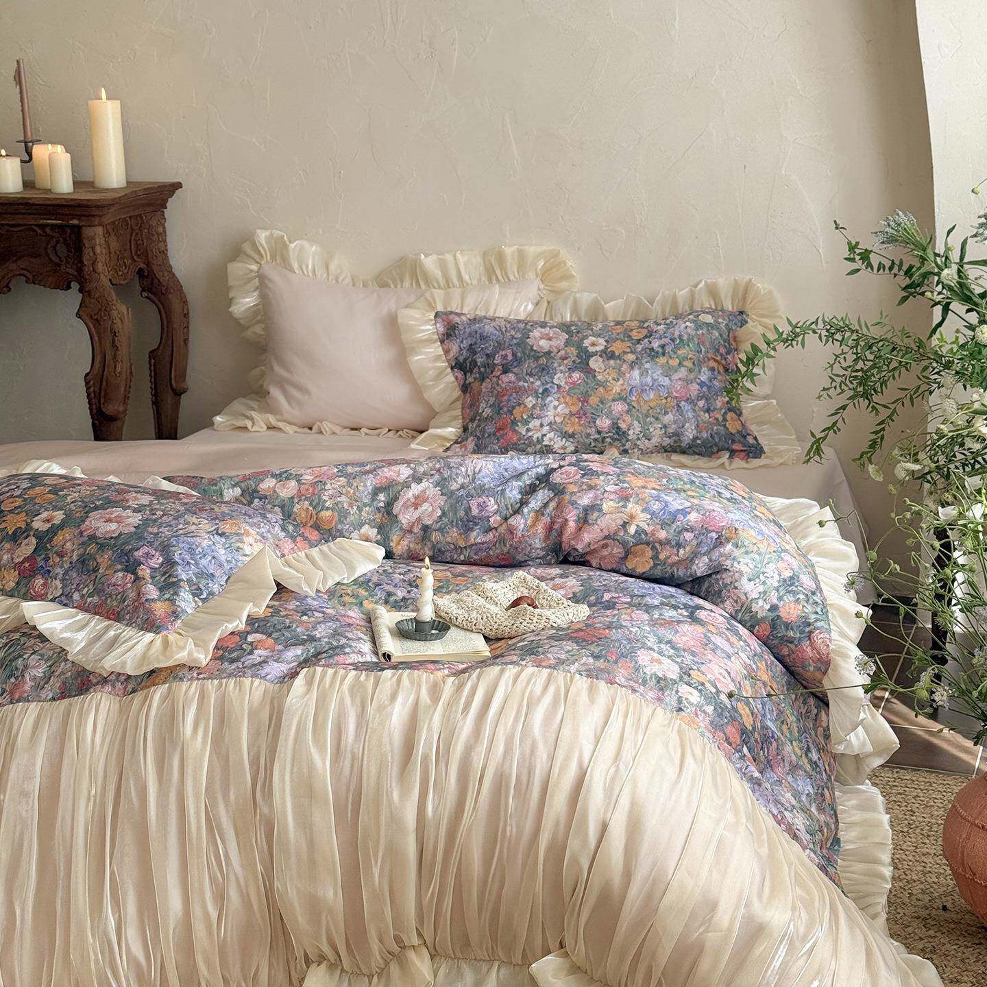 法式复古长绒棉纯棉四件套公主风花边全棉被套床单床裙床上用品