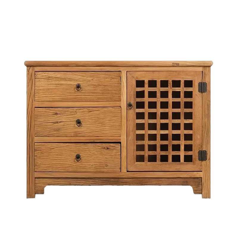 实木禅意老榆木家用餐边柜一体防尘茶水柜储物柜厅落地边柜