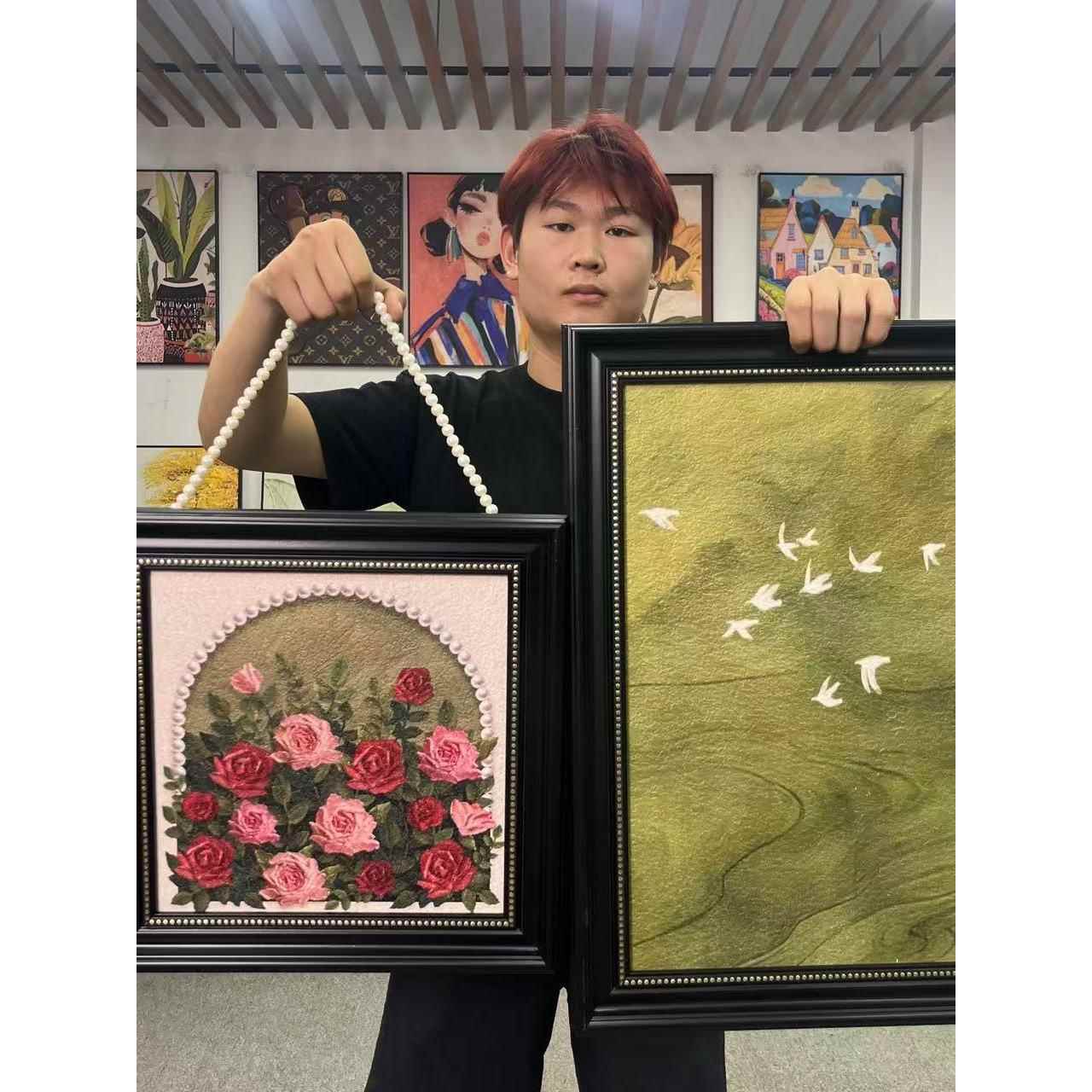 现代法式无障碍豪华绿色飞燕花装饰画S097覆古入口卧室装饰画4060