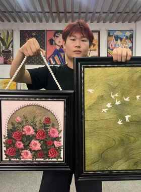 现代法式无障碍豪华绿色飞燕花装饰画S097覆古入口卧室装饰画4060