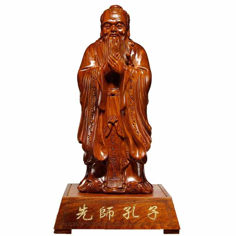 花梨木雕孔子孔夫子雕像摆件家居学校店铺办公装饰送礼红木工艺品