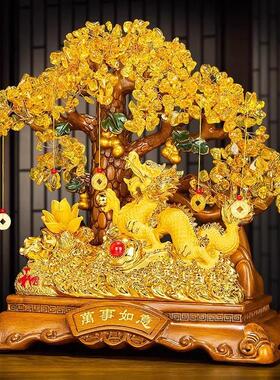 黄水晶发米树龙摆件万事如意招米客厅装饰公司年会周年礼物