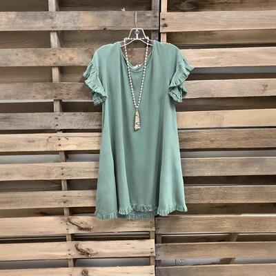Women's cotton and linen dress with short sleeves and