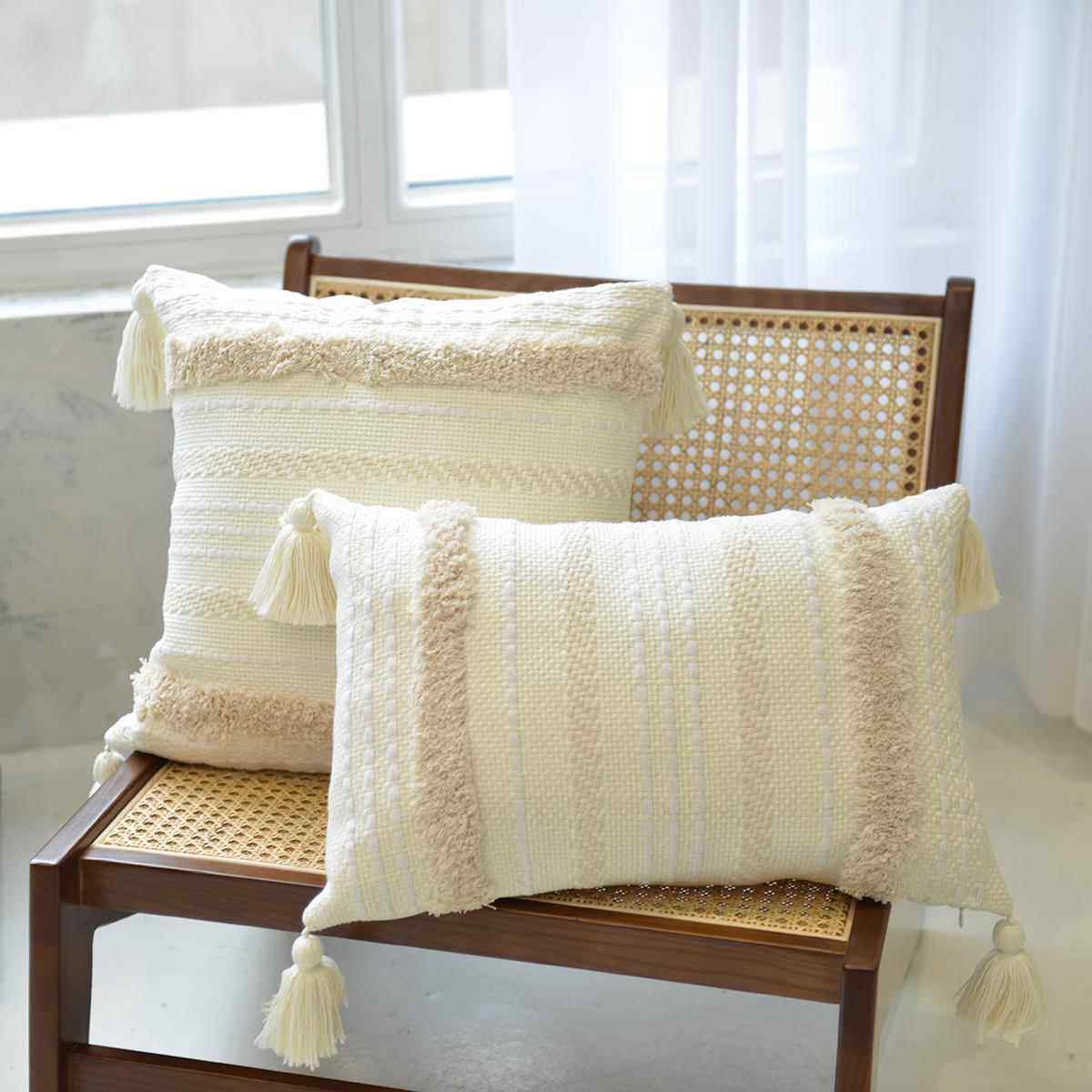 北欧创意靠垫流苏绣花腰枕 簇绒摩洛哥民宿ins风抱枕车用简约靠垫