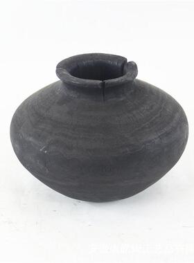 厂家销售手工艺ins侘寂风黑色碳化木质装饰花盆花家居别墅摆件