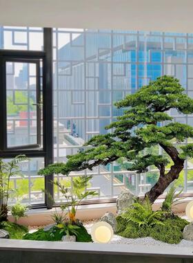 新中式仿真迎客松树室内楼梯下造景植物景观玄关橱窗装饰绿植假树