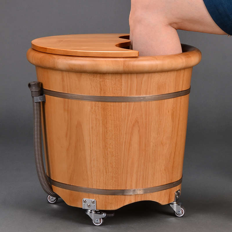 木风泡脚桶木桶带轮按摩足浴洗脚木盆过小腿橡木带滑轮家用桶