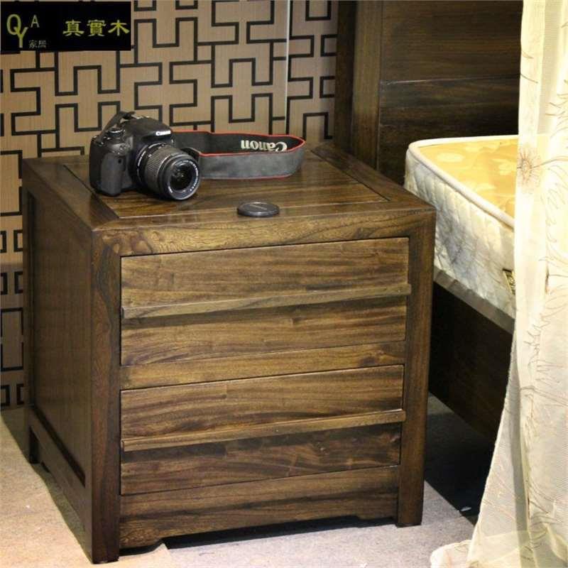 QAY家居东南亚风格家具实木床头柜/东南亚老榆木雕花储物柜灯桌