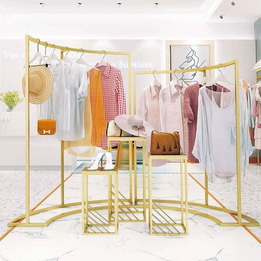 服装展示架中岛单排架子高低挂衣杆女装店铺中间桌子货架流水摆台