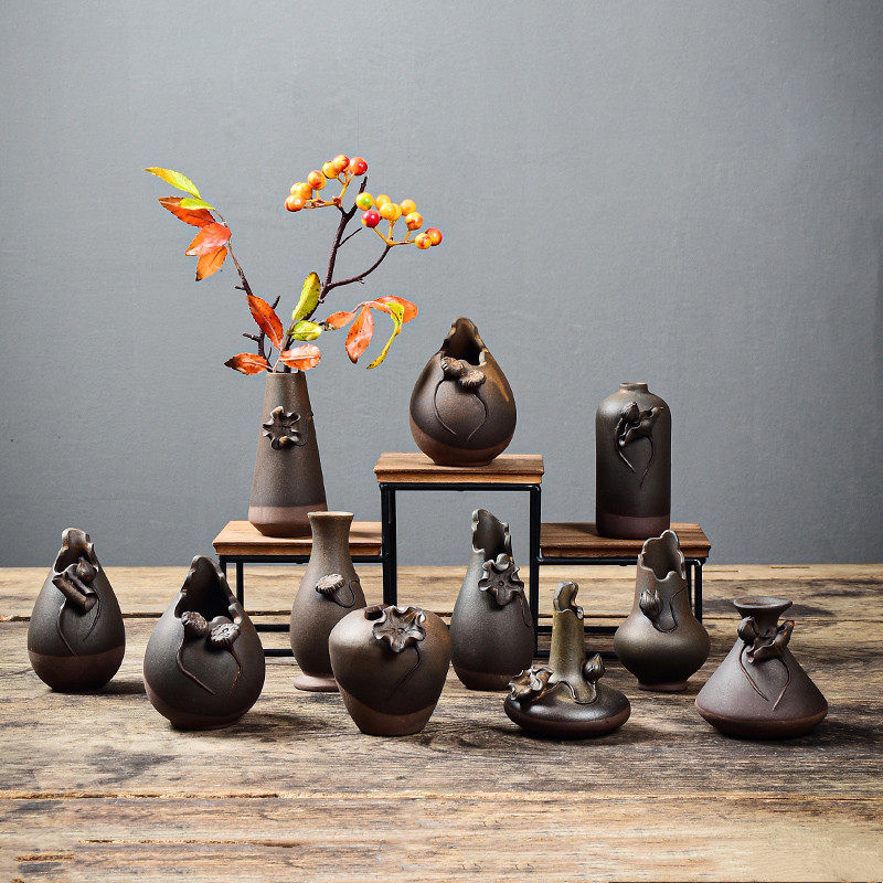 陶瓷花瓶复古手工捏花简约花插花器茶几桌面客厅摆件水培器皿,家居饰品,花瓶,淘宝优惠券,粉丝福利购,淘宝优惠卷