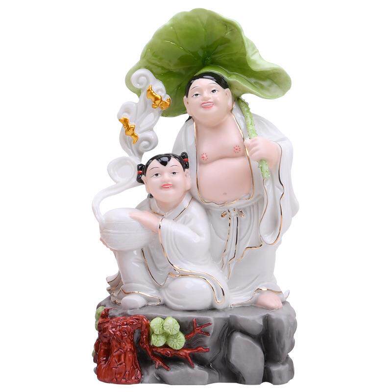 德化陶瓷和合摆件卧室婚房摆设陶瓷白瓷娃娃结婚礼品家居中式摆设