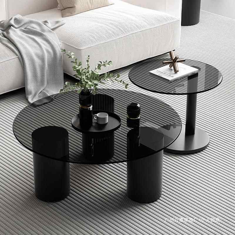 网红茶几家用客厅岩板矮桌子轻奢钢化玻璃圆形边几小户型现代简约