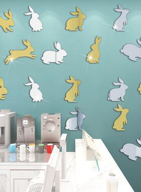 JM623 复活节兔子3D立体亚克力镜面贴 卧室客厅装饰 可移除墙贴定