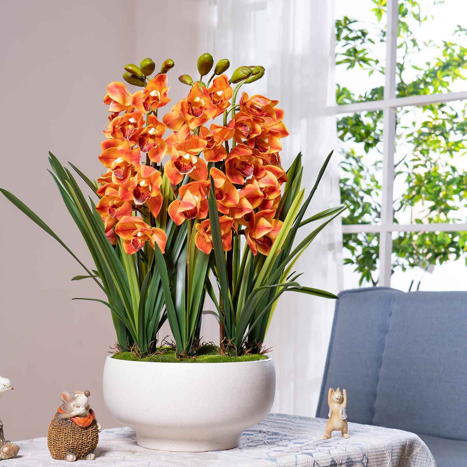 假花5wKDL8Zn装饰高档2兰025新手感蕙花假花厅卉摆塑料插花客电视