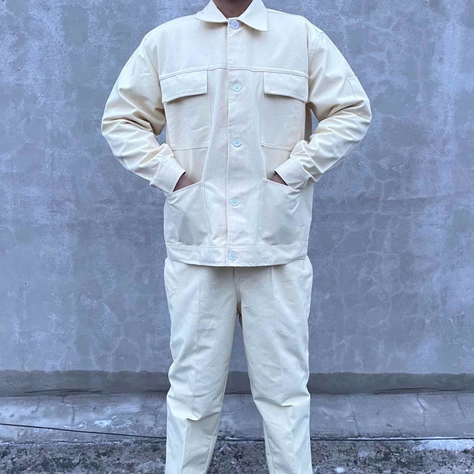 电焊工作服男纯棉防烫厚款白色帆布电气焊工服