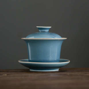 功夫茶具三才甜白颜色釉盖碗茶杯单个不烫手陶瓷泡茶碗大号