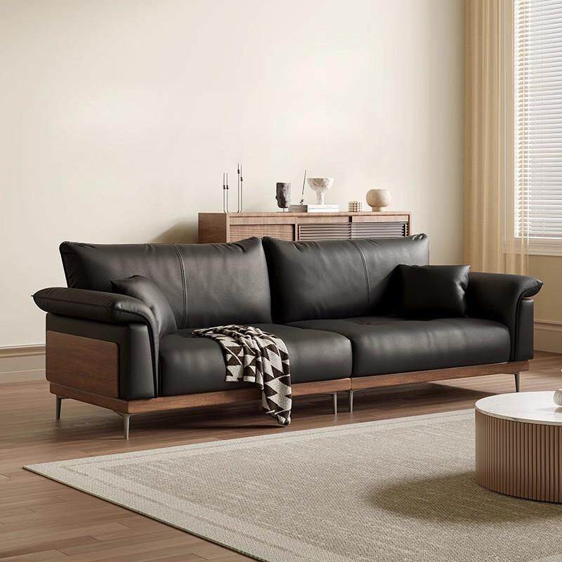 意式真皮办公室沙发会客接待直排三人位简约现代商务沙发茶几组合