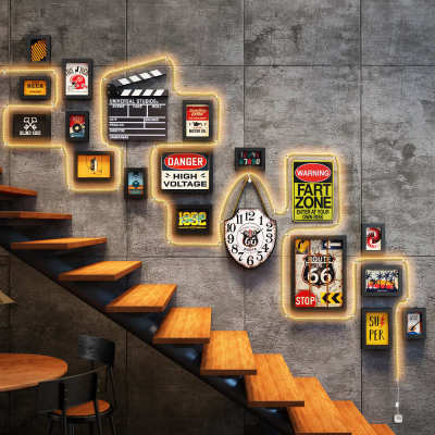 高分子3264复古工业风LED灯带楼梯照片墙组合相框发光装饰画框架