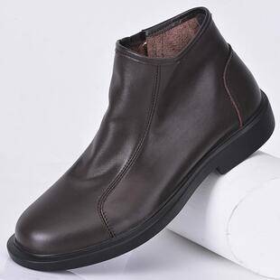 高档秋冬短头层牛皮软皮中帮丁靴男切尔西拉链闲靴百搭高马帮真皮