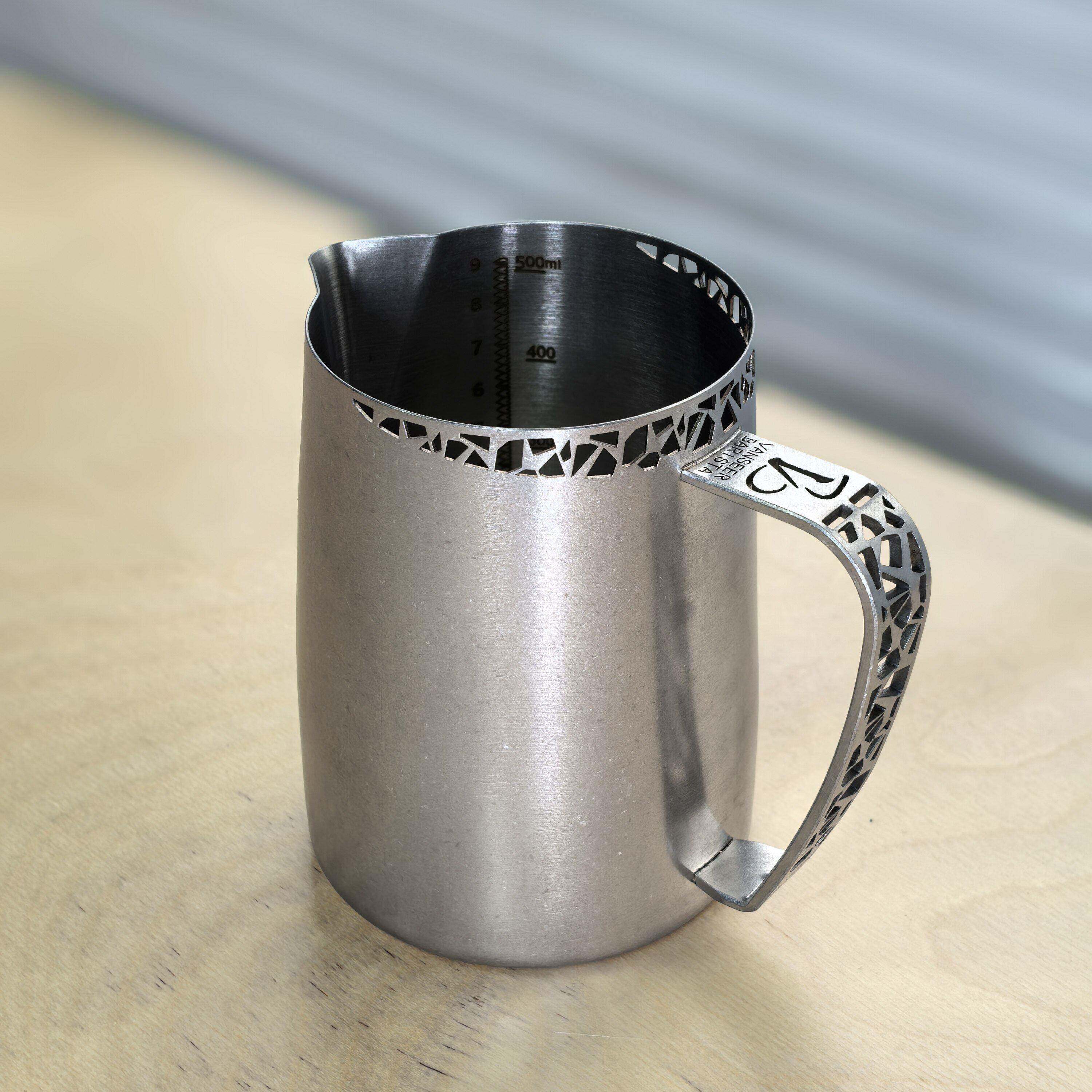 VanseerBarista压纹拉花缸304不锈钢镂空咖啡拉花杯打奶缸奶泡杯