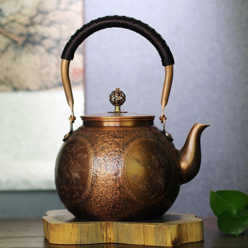 【锤纹+花纹】紫铜烧水壶纯铜手工煮水壶锤目纹煮茶壶泡茶壶茶具