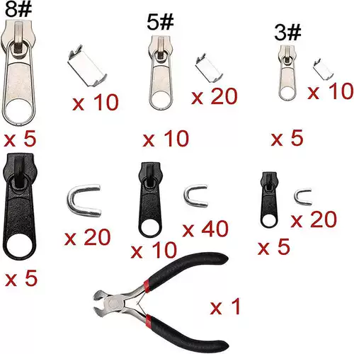Запасные части для молнии, 161 шт., язычок для молнии, держатель для молнии, ремонтный комплект для молнии с съемником для молнии, плоскогубцы для установки язычка