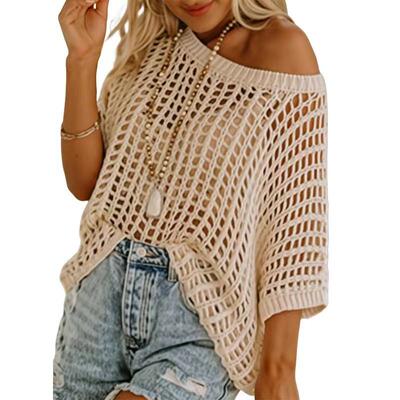 Salt in the Air Knit Swimsuit Cover-Up Top Beige Oversized