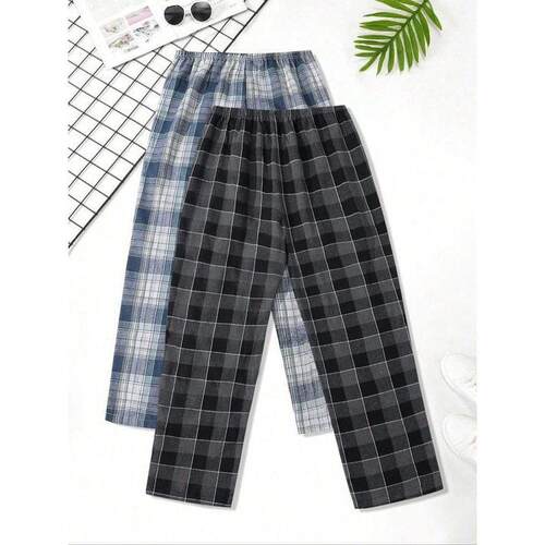 2pcs Plaid Print Elastic Waist Sleep Pants Casual Comfy