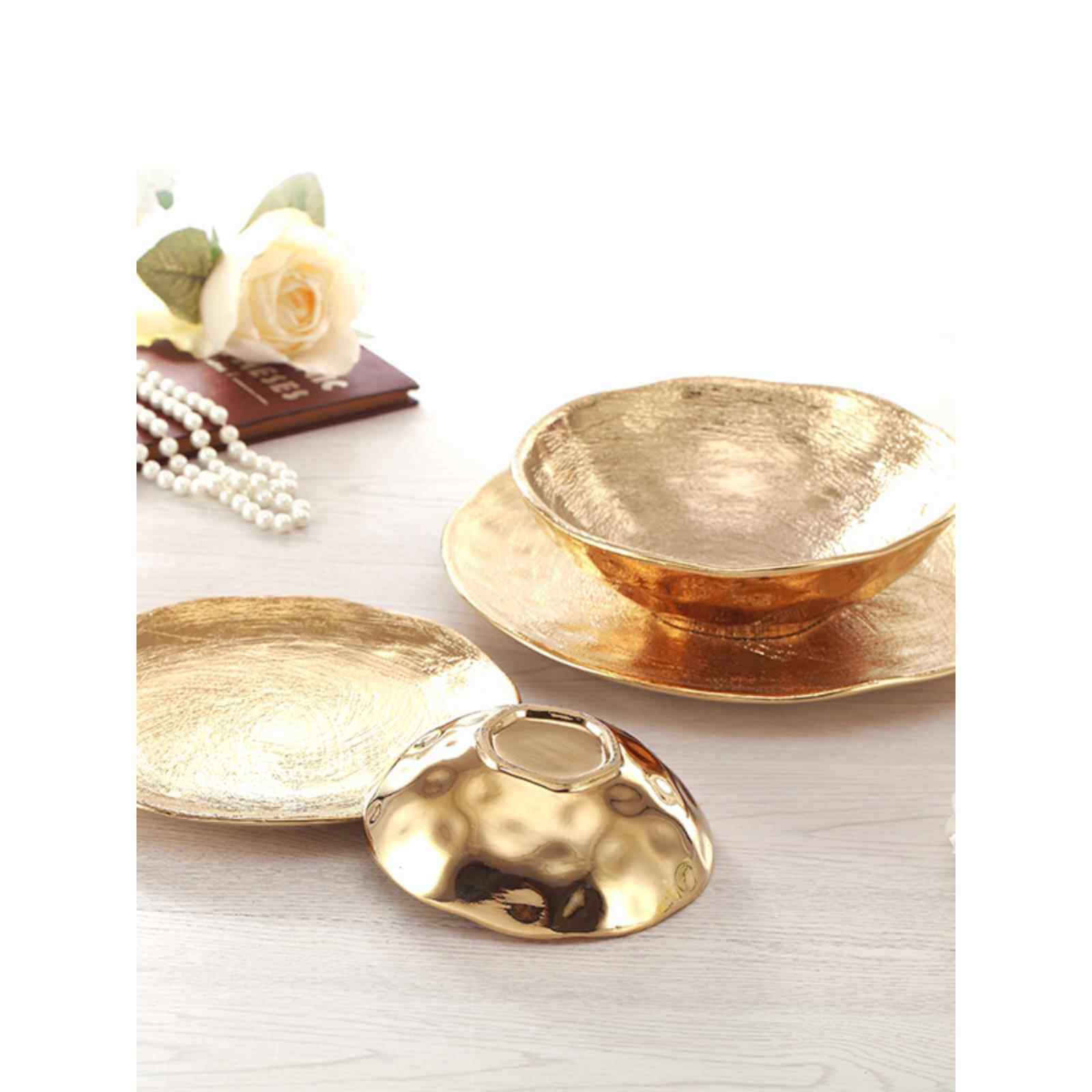 出口北欧金色陶瓷牛排盘高级感样板房餐具中式装饰品摆件西餐碟子,餐饮具,盘,淘宝优惠券,粉丝福利购,淘宝优惠卷