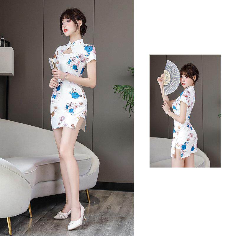 夜场性感收腰显瘦洋装子改良旗袍两件套足疗足浴女技师工作服夏
