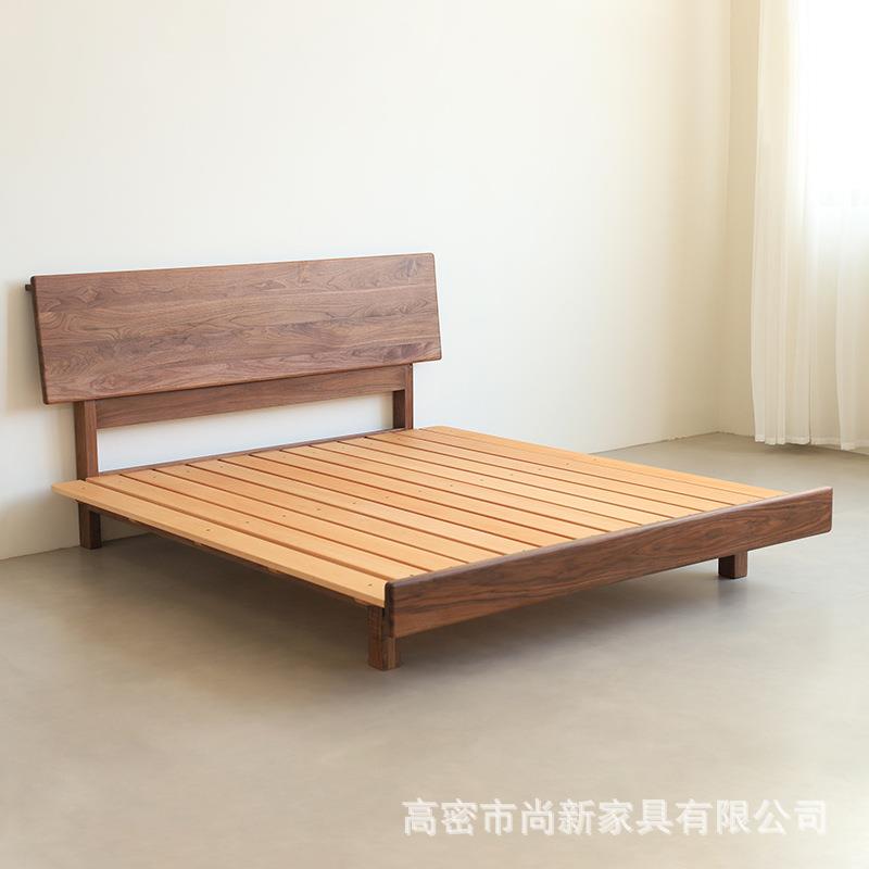 北欧全实木双人床主卧1.8米黑胡桃榫卯日式悬浮樱桃木床