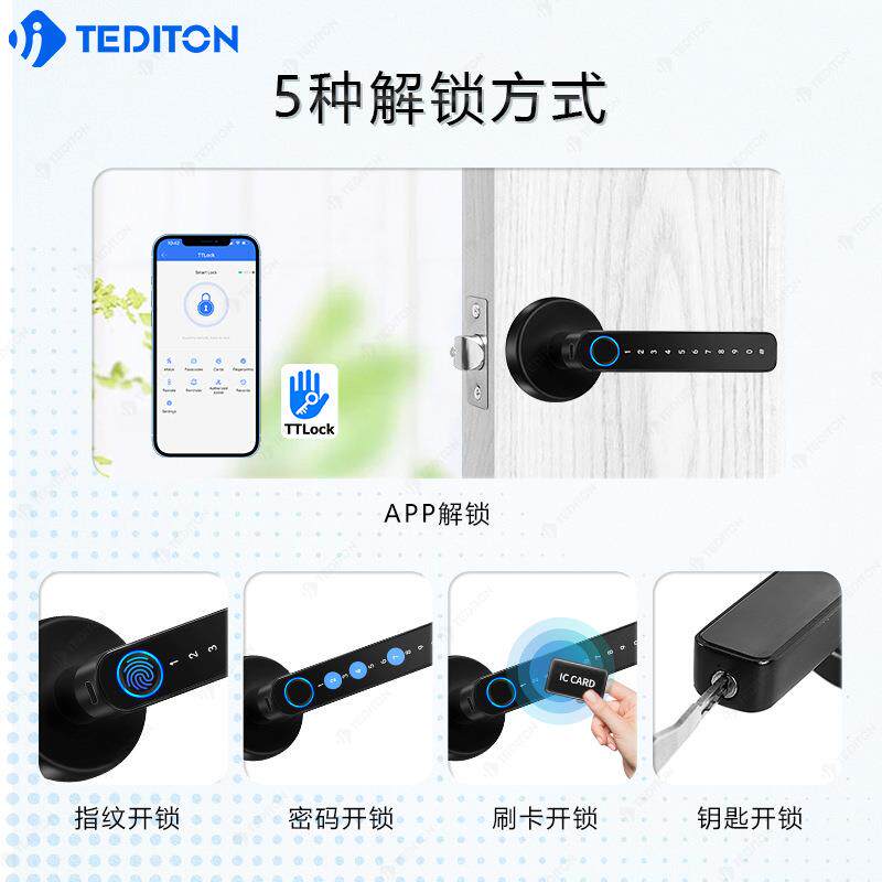 跨境热卖美式房间门执手锁一握即开把手指纹密码锁APP把手智能锁