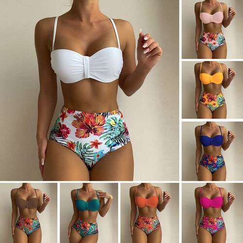 Swimsuit Split Swimsuit Women's Printed High Waist Big