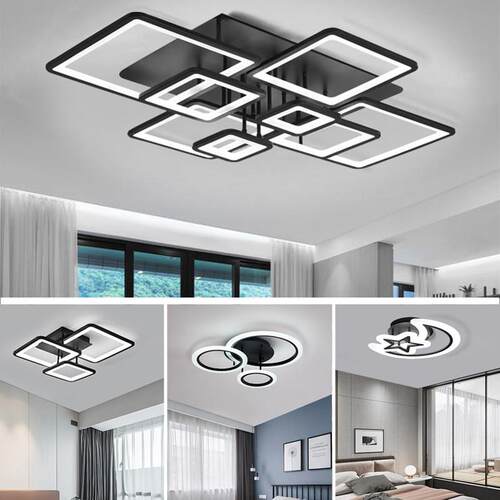 LED吸顶灯2023年新款客厅客厅灯卧室黑色灯具立体现代简约铁艺语