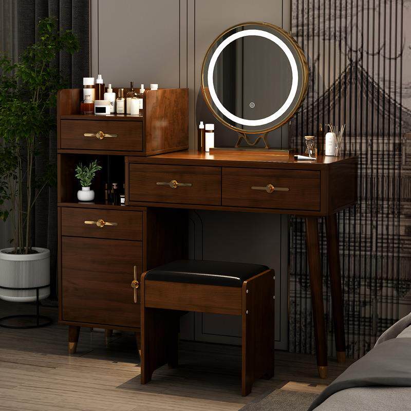 新中式小户型卧室化妆桌书桌收纳一体 家用电脑桌梳妆台一柜多用