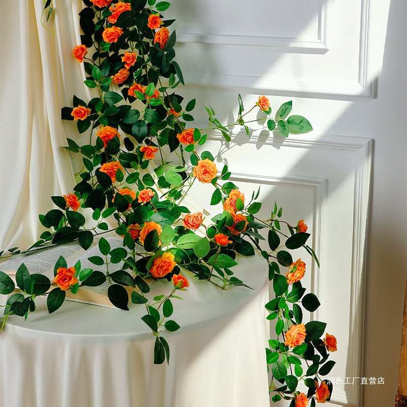 仿真月季爬藤蔷薇花藤龙沙宝石假花管道户外栏杆缠绕装饰墙面造景