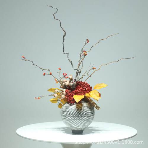 新中式大简约轻647奢花艺插真花仿花客厅样堂板间酒店餐桌装饰品