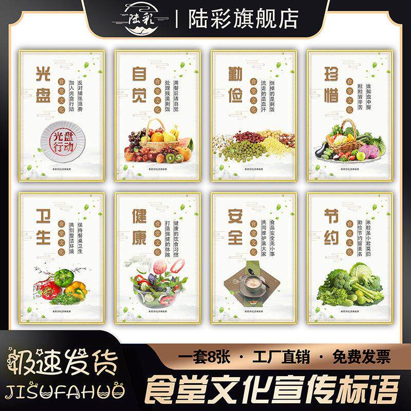食堂文化标语墙贴挂图厨房标识牌定制幼儿园食堂挂画全套餐厅光盘